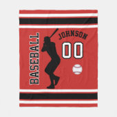 野球⚾ダークレッド、ブラック&ホワイトのスポーツ フリースブランケット (正面)