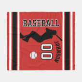 野球⚾ダークレッド、ブラック&ホワイトのスポーツ フリースブランケット (正面(横))