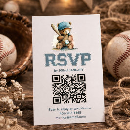 野球 テディベア ベイビーシャワー QRコード  RSVP エンクロージャーカード