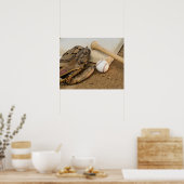 野球、ミットおよびこうもりオンベース ポスター (キッチン)