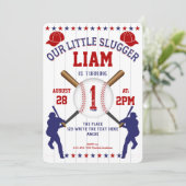 野球、リトルスラッガー、男の子1歳の誕生日 招待状 (スタンド正面)