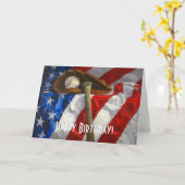 野球、手袋、こうもり及び米国旗のバースデー・カード カード (黄色い花)