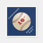 野球、第16回バースデーパーティー、名前、ブルー紙 スタンダードカクテルナプキン (正面)