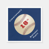 野球、第18回バースデーパーティー、名前、ブルー紙 スタンダードカクテルナプキン (正面)