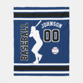 野球⚾紺、白黒のスポーツ フリースブランケット (正面)