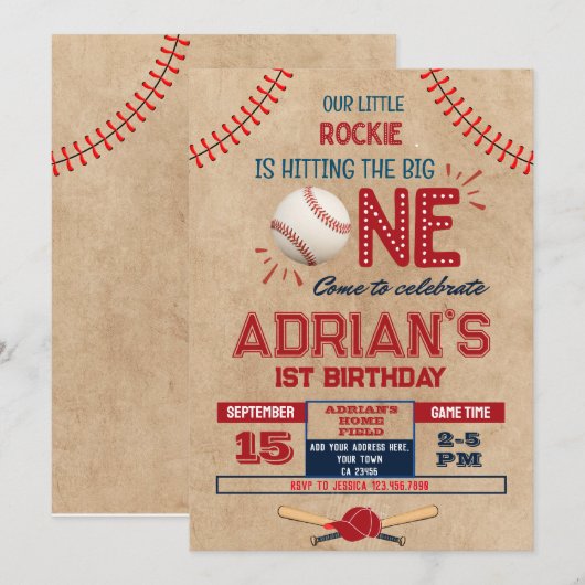 野球　1歳の男の子 招待状 (正面/裏面)