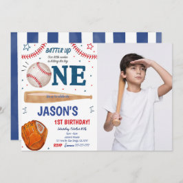 野球　1歳の誕生日　写真招待状 招待状