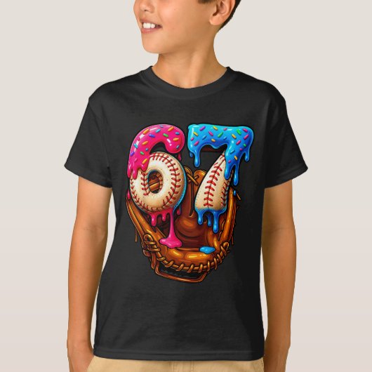 野球 67 シックス セブン おもしろい 6 7 ミーム ジェンアルファ Tシャツ (正面)