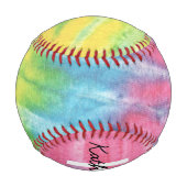 野球 – groovyピンクティール（緑がかった色）絞り染め パーソナライズされた 野球ボール (裏面)