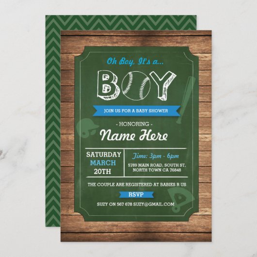 野球OHボーイベビーシャワースポーツ招待状 招待状 (正面/裏面)