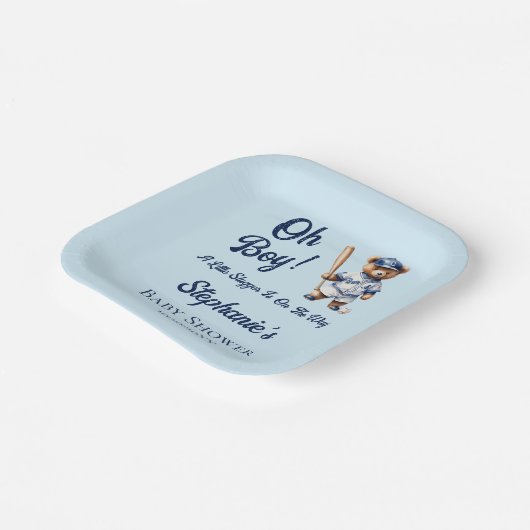 野球Oh男の子の赤ちゃんシャワーかわいいクマ ペーパープレート (傾斜あり)