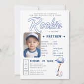 野球Rookie Statsカードフォトボーイ1st誕生日 招待状 (正面)