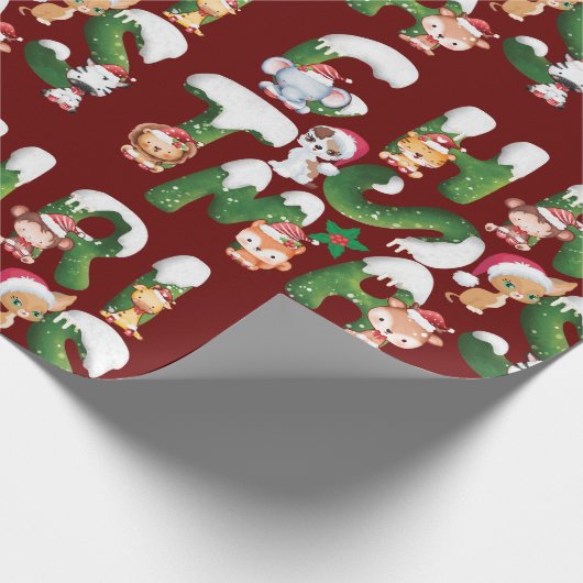 野生おもしろい動物のクリスマスアルファベット ラッピングペーパー (角)