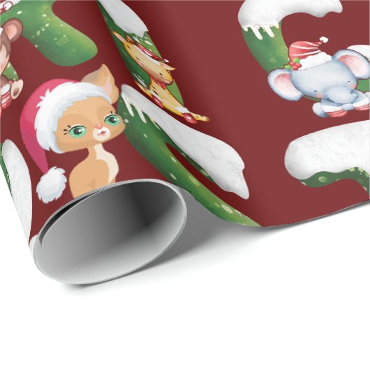 野生おもしろい動物のクリスマスアルファベット ラッピングペーパー (ロールコーナー)