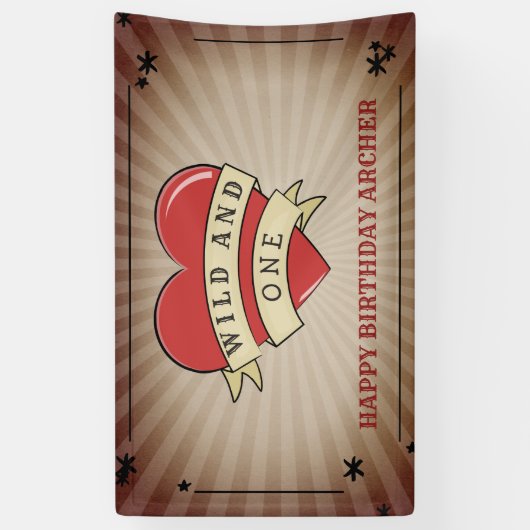 野生および1つの入れ墨のハートの誕生日 横断幕 (縦)