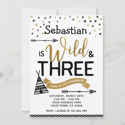 野生および3つの誕生日の招待状 招待状 (正面)
