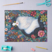 野生お洒落の花が連なるタキシード猫 薄葉紙 (クラフト)