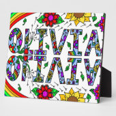 野生お洒落の花と少女の名前オリビア フォトプラーク (側面)