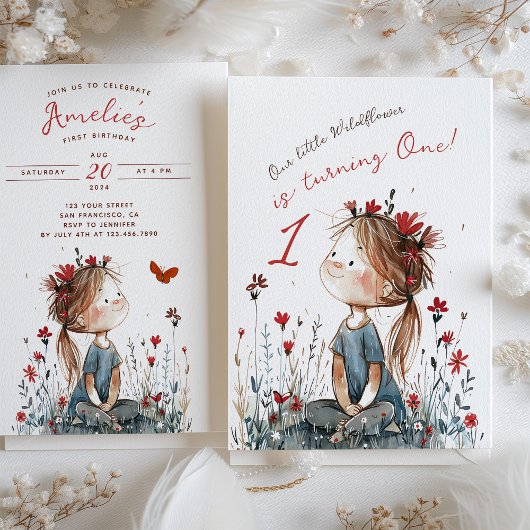 野生お洒落の花1歳の誕生日 招待状