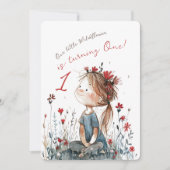 野生お洒落の花1歳の誕生日 招待状 (正面)