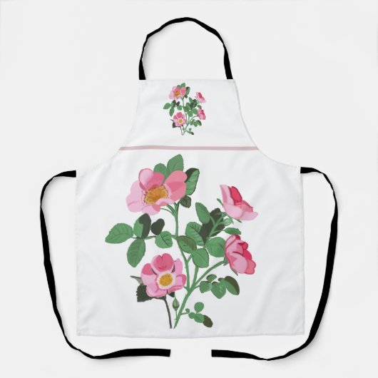 野生かわいらしのピンク色のバラ エプロン (正面)