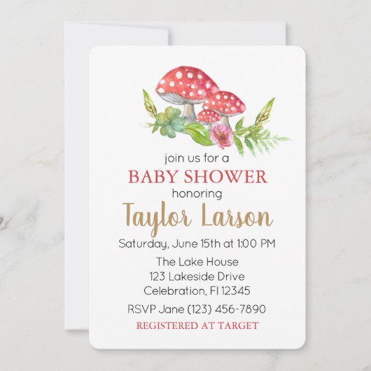 野生きのこ赤ちゃんシャワー招待状 (正面)