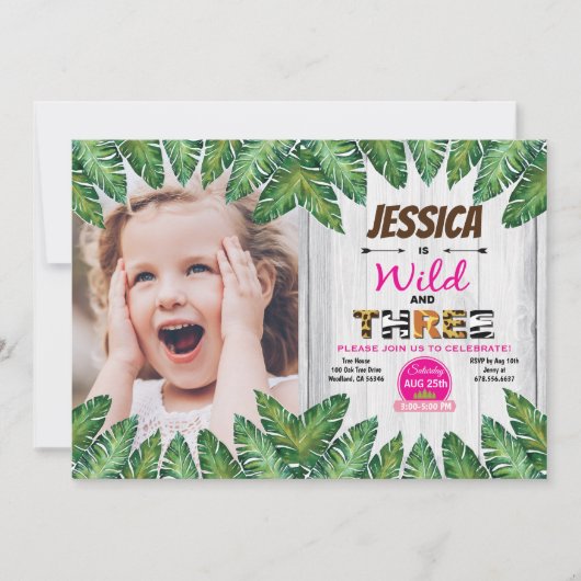 野生で無料の3番目の誕生日パーティー写真の招待状 招待状 (正面)