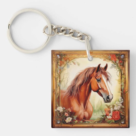野生で自由な馬 キーホルダー (正面)