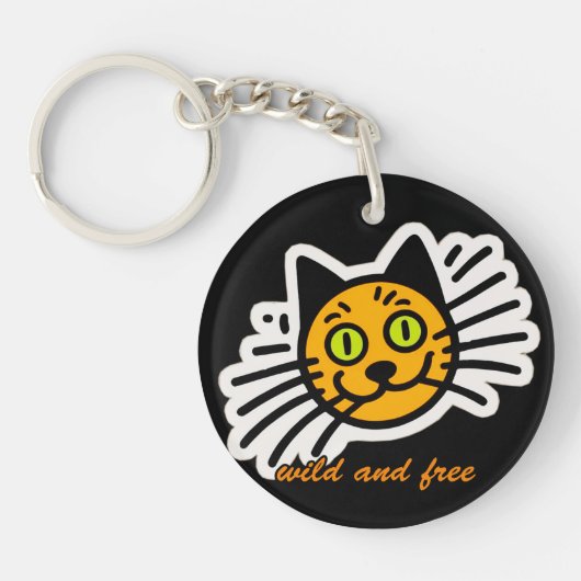野生で自由な黒猫 キーホルダー (正面)