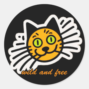 野生で自由な黒猫 ラウンドシール