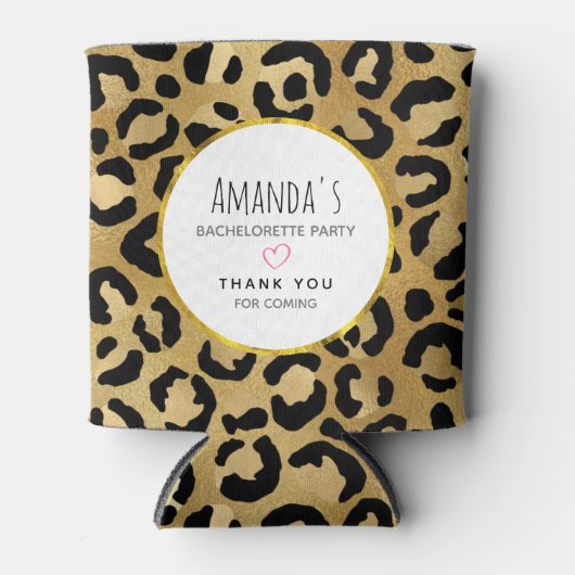 野生とエキゾチックのヒョウ柄の文字セット 缶クーラー (正面)