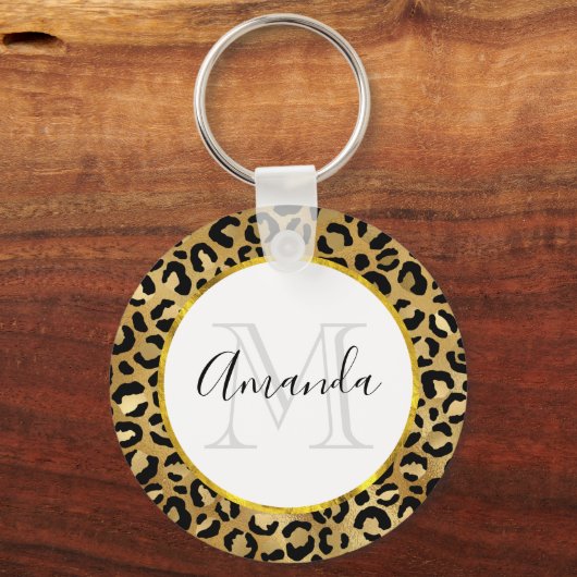 野生とエキゾチックのヒョウ柄モノグラム キーホルダー (正面)