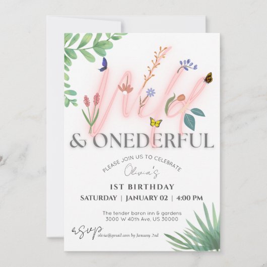 野生とオネダーフルの野花1歳の誕生日 招待状 (正面)