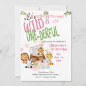 野生とオンダーフルのピンクの赤ちゃん動物誕生日 招待状 (正面)