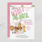 野生とオンダーフルのピンクの赤ちゃん動物誕生日 招待状 (正面/裏面)
