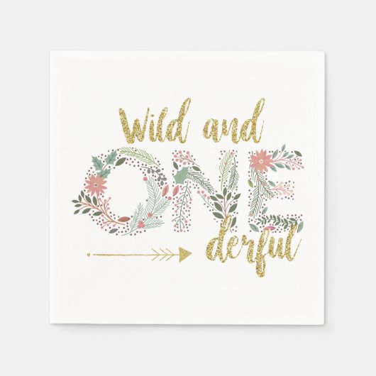 野生とオンダーフル最初の誕生日ベビーガール スタンダードカクテルナプキン (正面)