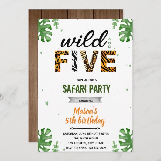 野生とサファリ5の動物園への招待 招待状 (正面/裏面)