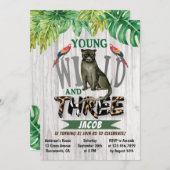 野生とジャングルの若者の3歳の誕生日 招待状 (正面/裏面)