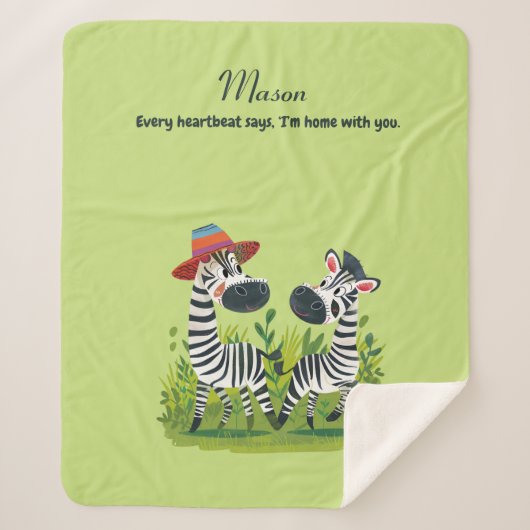 野生と名前のゼブラパーソナライズされたツイン シェルパブランケット (正面)
