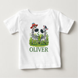 野生と名前のゼブラパーソナライズされたツイン ベビーTシャツ