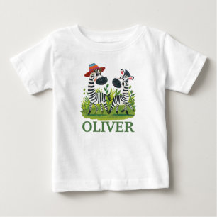 野生と名前のゼブラパーソナライズされたツイン ベビーTシャツ