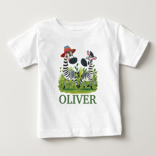 野生と名前のゼブラパーソナライズされたツイン ベビーTシャツ (正面)