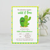 野生と無料サボテンモダンファミリーイエローグリーン 招待状 (スタンド正面)