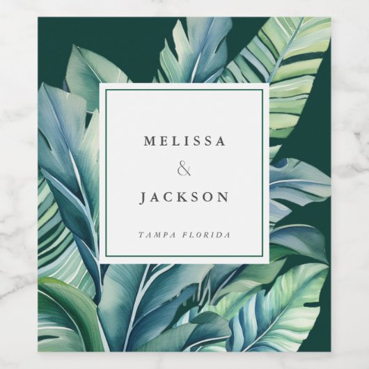 野生と熱帯の離れエキゾチックな葉の緑 ワインラベル (シングルラベル)