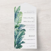 野生と熱帯葉の異国の結婚葉 オールインワン招待状 (内側)