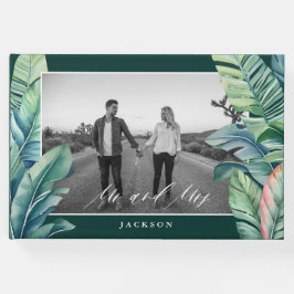 野生と熱帯離れののエキゾチックな葉ミスターとミセス ゲストブック