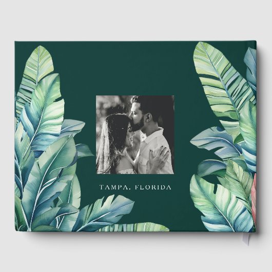 野生と熱帯離れののエキゾチックな葉ミスターとミセス ゲストブック (裏面)