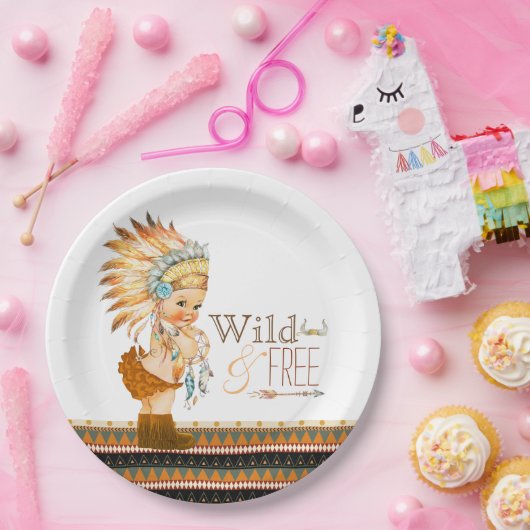 野生と自由な女の子の部族の赤ちゃんシャワー ペーパープレート (パーティー)