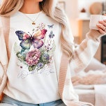 野生と自由な蝶のフローラ野生の花<br><div class="desc">野生と自由な蝶フローラ野生の花女性のTシャツファッショントップは、カラフルの水の色のイラストレーション蝶と花の文字と"野生と自由"スクリプトのタイポグラフィモダン。誕生日、クリスマス、母の日などのための彼女のための完璧な贈り物。Evco Studioによる設計www.zazzle.com/store/evcostudio</div>