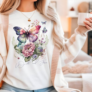 野生と自由な蝶のフローラ野生の花 トライブレンドTシャツ